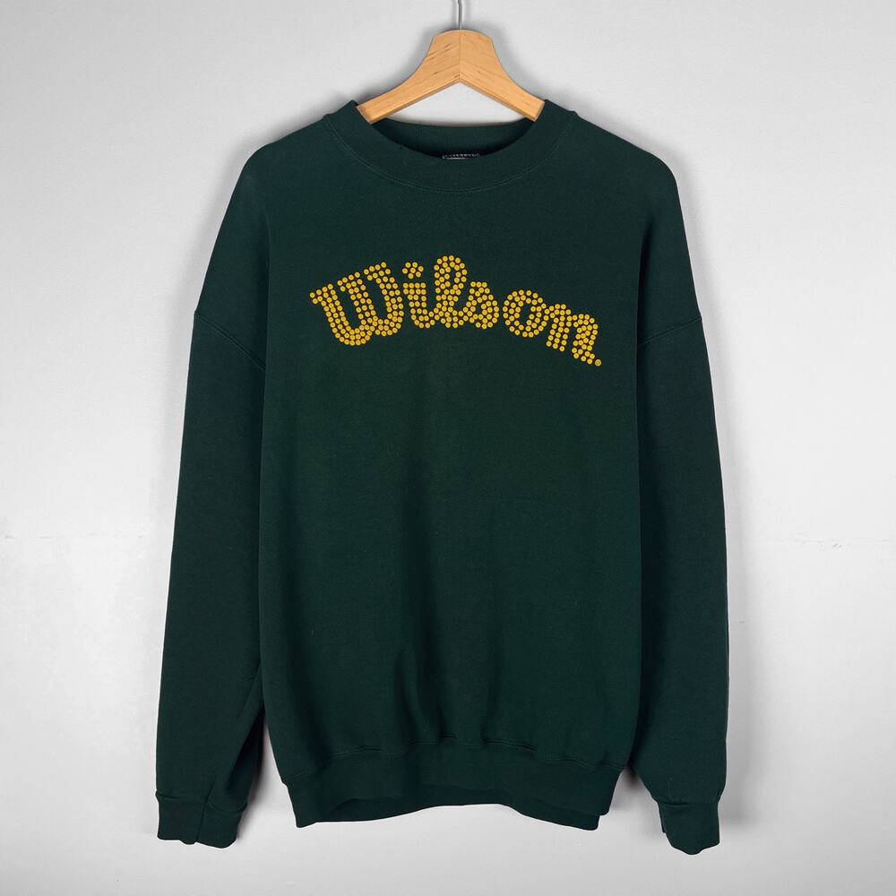 Vintage 90s Wilson Pullover Crewneck Sweatshirt Green Tennis Size XXL or 2XL